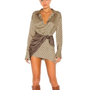 L’Academie The Kamille Mini Dress Tan & Brown Chain - Satin/Silk